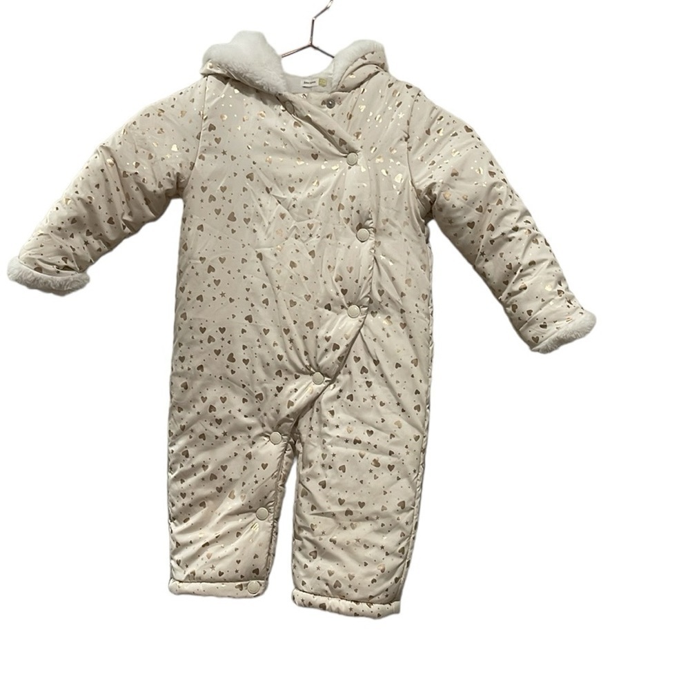 John Lewis baby white and gold hearts & star snowsuit.  Size 12-18 months.